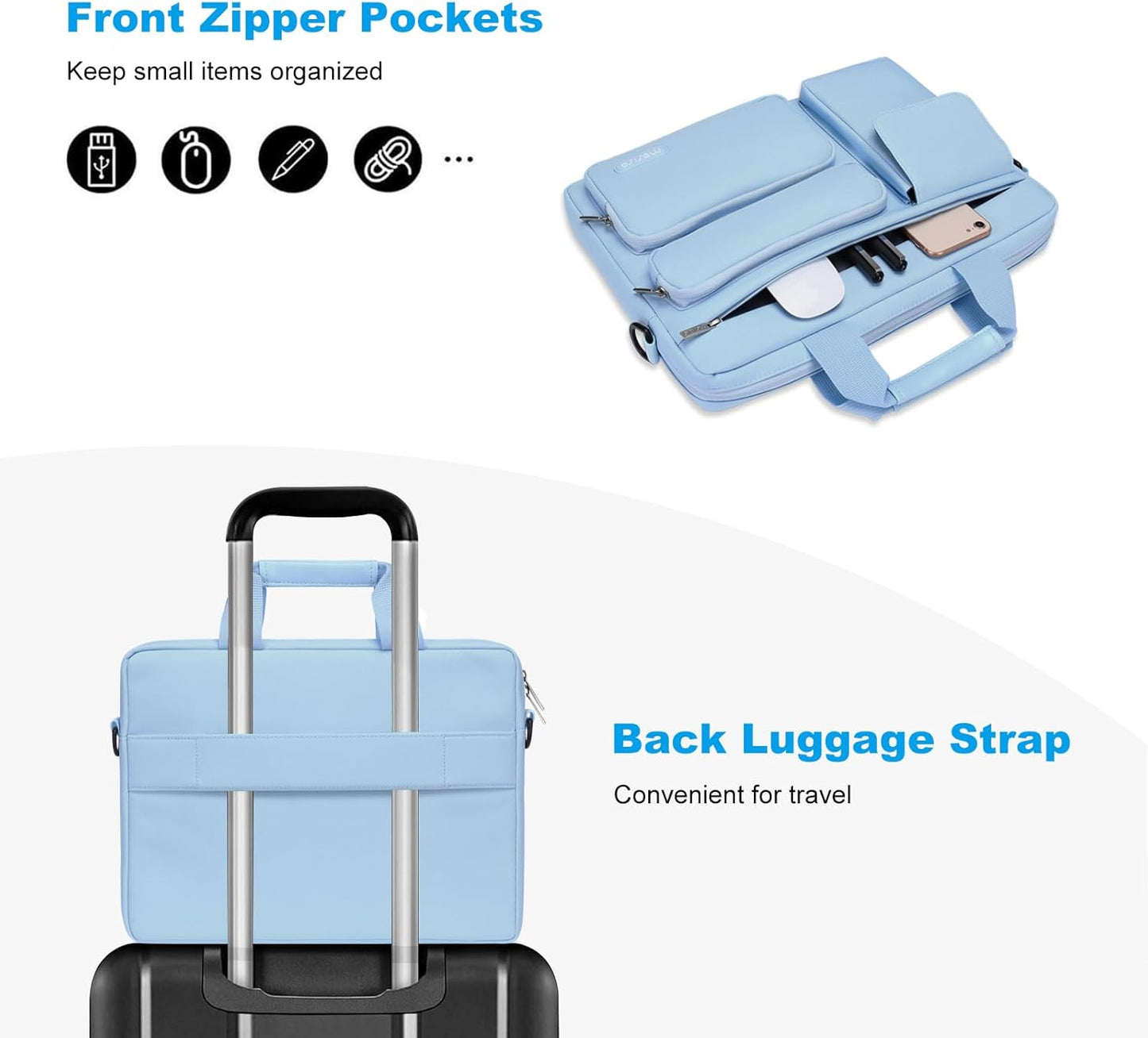 MOSISO Laptop Shoulder Bag, Computer Bag with 2 Raised&1 Flapover&1 Horizontal Pocket&Handle&Belt