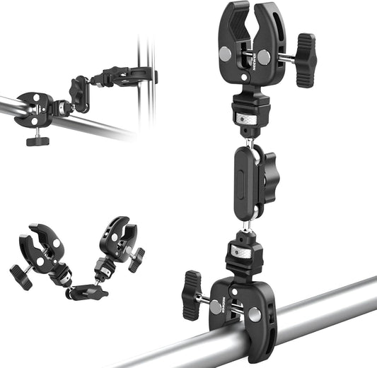 NEEWER Double Super Clamp Camera Mount with Magic Arm, NATO Interface, Cold Shoes, 1/4" Locating Holes for ARRI, Desk Studio Photography Light Stand Pole Cross Bar Umbrella Holder Clamp Mount, UA060