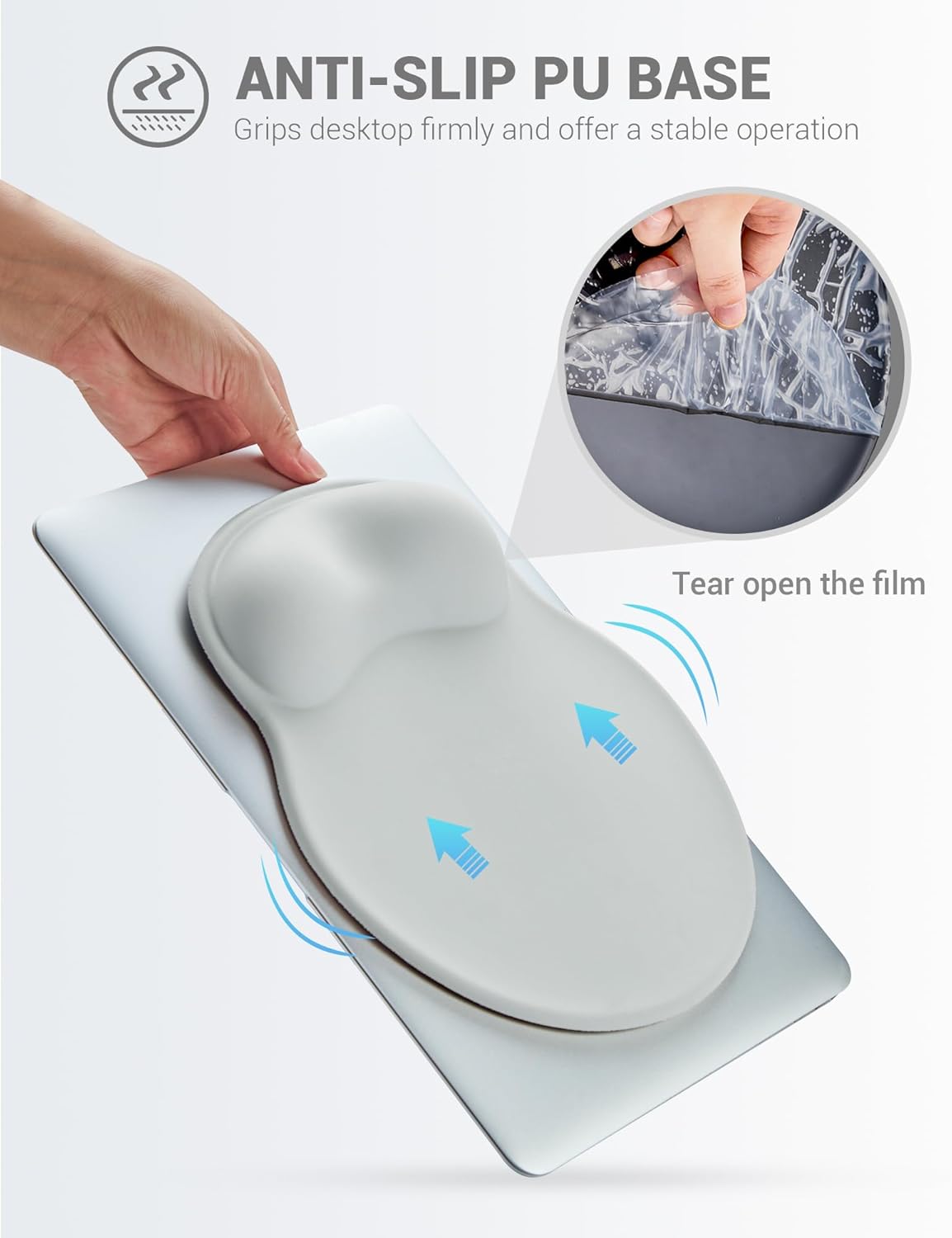 Ergonomic Mouse Pad Wrist Support, Comfortable Mouse Pad Wrist Rest, Relieve Wrist Pain Gel Mouse pad, Non-Slip Rubber Base Mousepad for Laptop, Computer, Prefect for Office(Light Gray