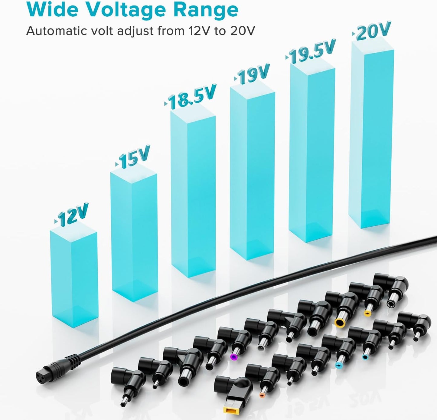ZOZO Universal Laptop Charger 90W AC Adapter for HP Dell Gateway Toshiba Lenovo Acer ASUS Samsung Sony Ultrabook Chromebook DC Output 12V 15V 18.5V 19V 19.5V 20V Power Supply Cord with 19 Tips