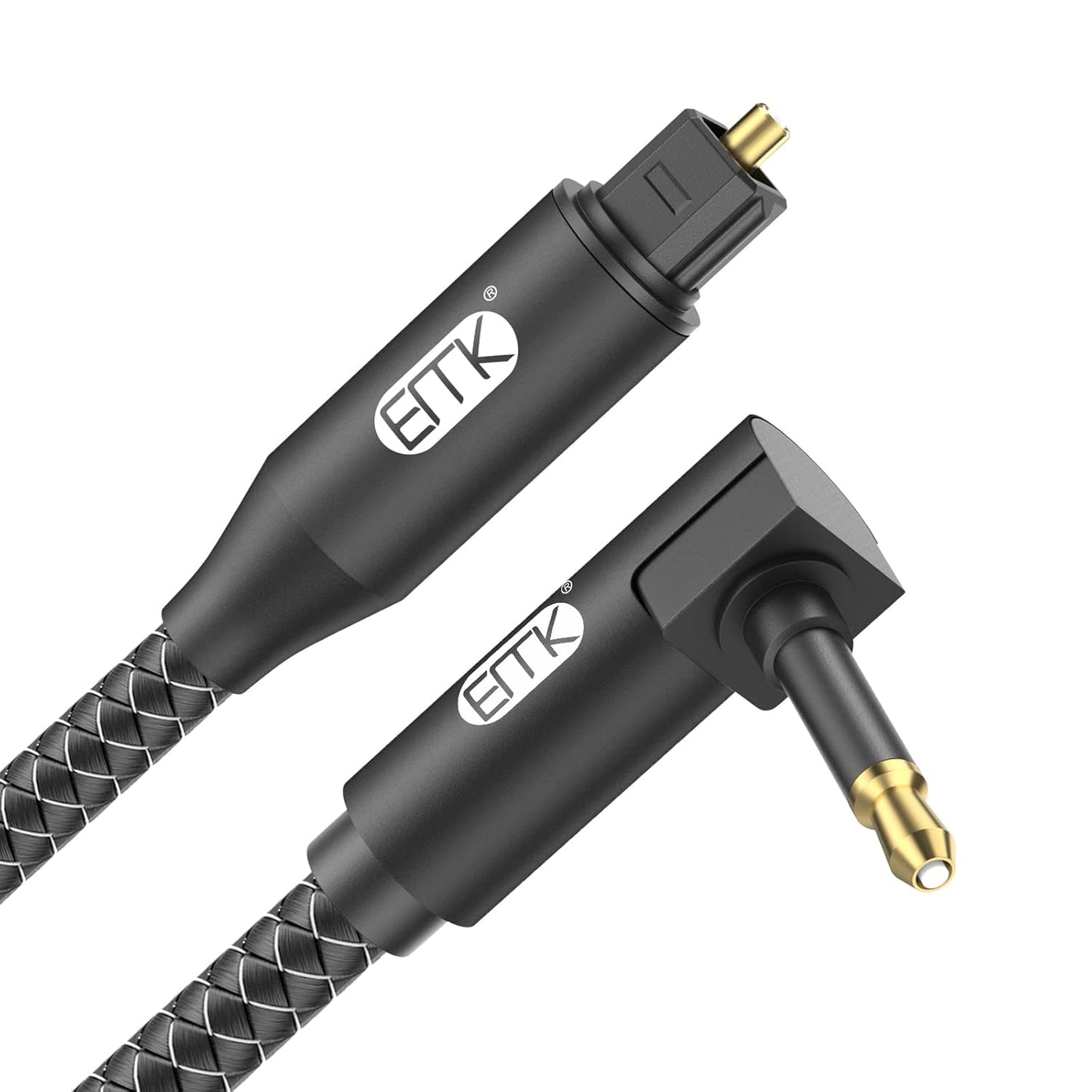EMK Premium 90° Right-Angle Mini Toslink Cable (5Ft/1.5M) - 3.5mm Optical Digital Audio Cable for Sound Bars, TVs & Home Theater - SPDIF/Toslink Compatible, Black
