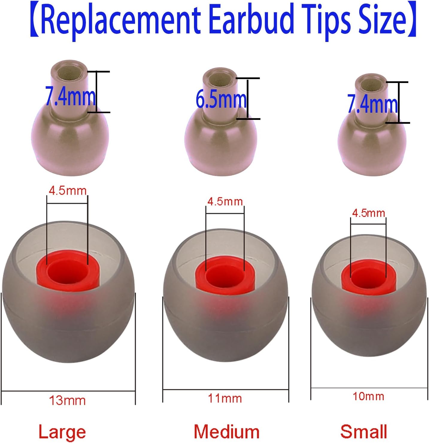 9 Pairs Earbud Tips,Silicone Replacement Earbud Tips Inner Hole 3.8mm -5.5mm, Headphone Ear Cover Fit Most in-Ear Headphones,Black Red(SML)