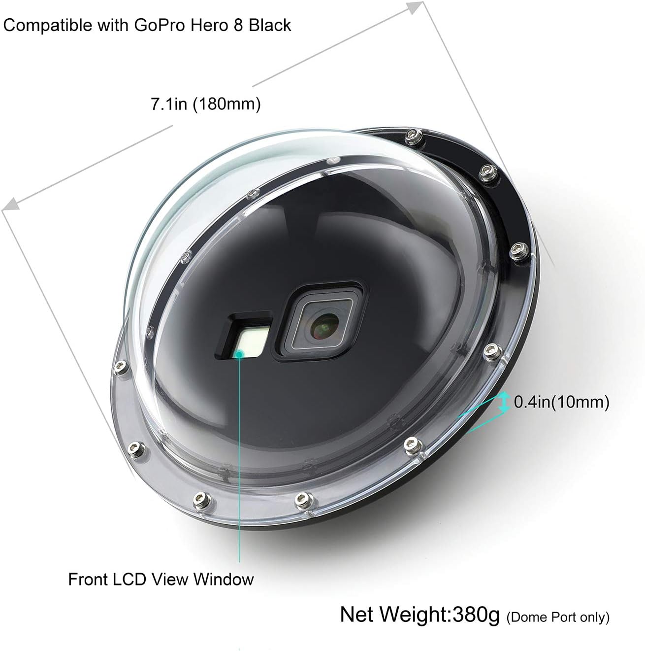 Dome Port for GoPro Hero 8 Black, Dome Port Lens with Waterproof Housing Case Shutter Trigger Floating Hand Grip for Hero 8 Black Snorkeling Diving Underwater Photography