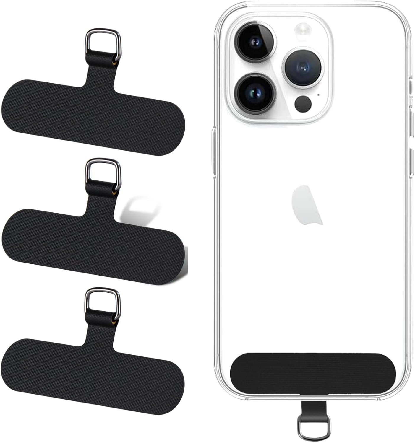 3 Pack Cell Phone Lanyard Patchs, Phone Tether Tab for iPhone, Phone Chain&Strap Replacement Part for All Fullcover Phone Cases - Black