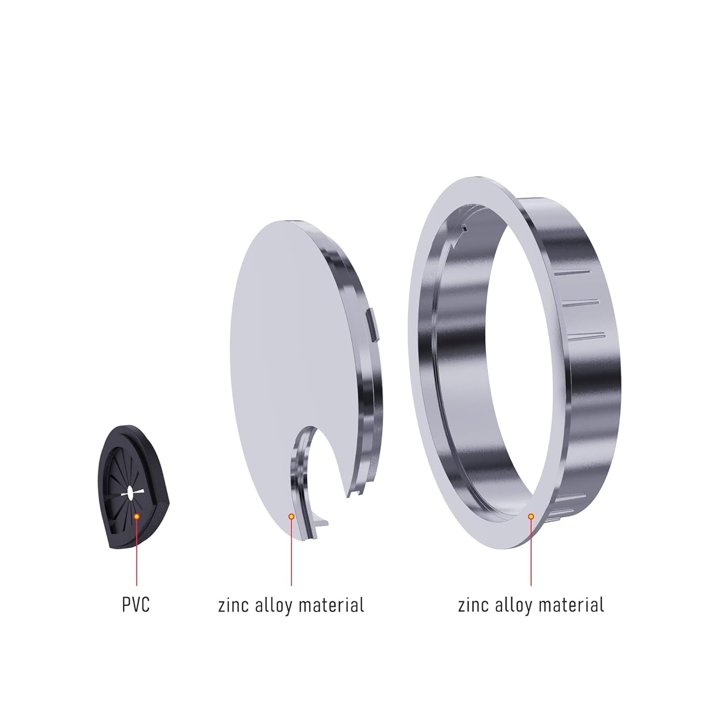 2 Pack Desk Grommet 3-1/8 Inch 80mm, Zinc Alloy Computer Desk Wire Hole Cover, Office Desktop Cord Cable Hole Metal Ring, Bright Silver