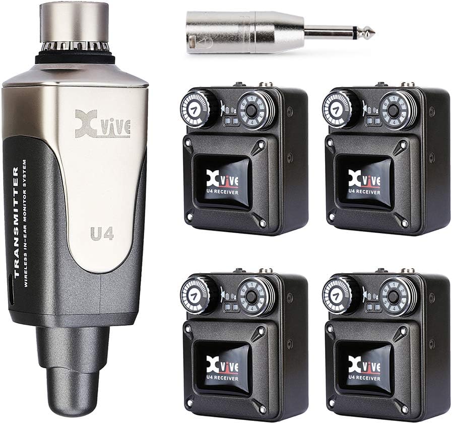 Xvive U4R4 Wireless in-Ear Monitor System 1 Transmitter and 4 Beltpack Receiver Personal IEM for Studio, Band Rehearsal,Live Performance