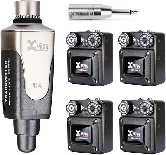 Xvive U4R4 Wireless in-Ear Monitor System 1 Transmitter and 4 Beltpack Receiver Personal IEM for Studio, Band Rehearsal,Live Performance