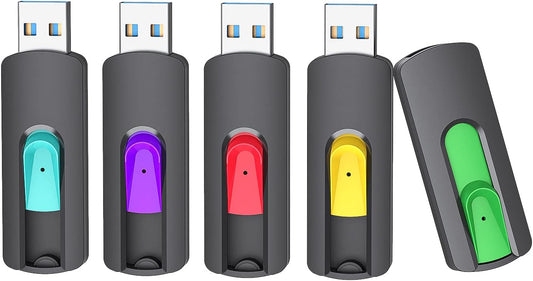 Aiibe 64GB USB 3.0 Flash Drives 5 Pack 64GB Thumb Drive USB Drives High Speed Upgraded 110MB/s USB 3.0 Memory Stick Jump Drives (Cyan, Green, Purple, Red, Yellow)