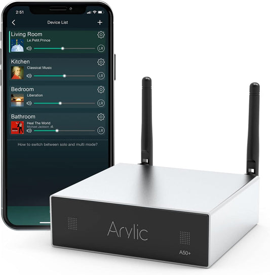 Arylic Up2stream A50+ WiFi &Bluetooth Amplifier with Airplay and Subwoofer Output, TPA3116 Stereo System, HiFi Multiroom/Multi-Zone Synchronized Audio, Wireless Stereo Amplifier