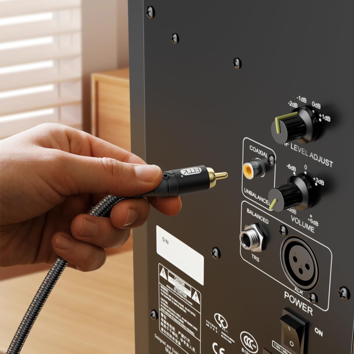 EMK RCA to RCA Subwoofer Cable – 24K Gold-Plated Connector Nylon Braided Double Shielded Audio Cable Digital&Analog Signal Support for Amplifiers Subwoofer Home Theater Hi-Fi Systems Black/25ft/8m