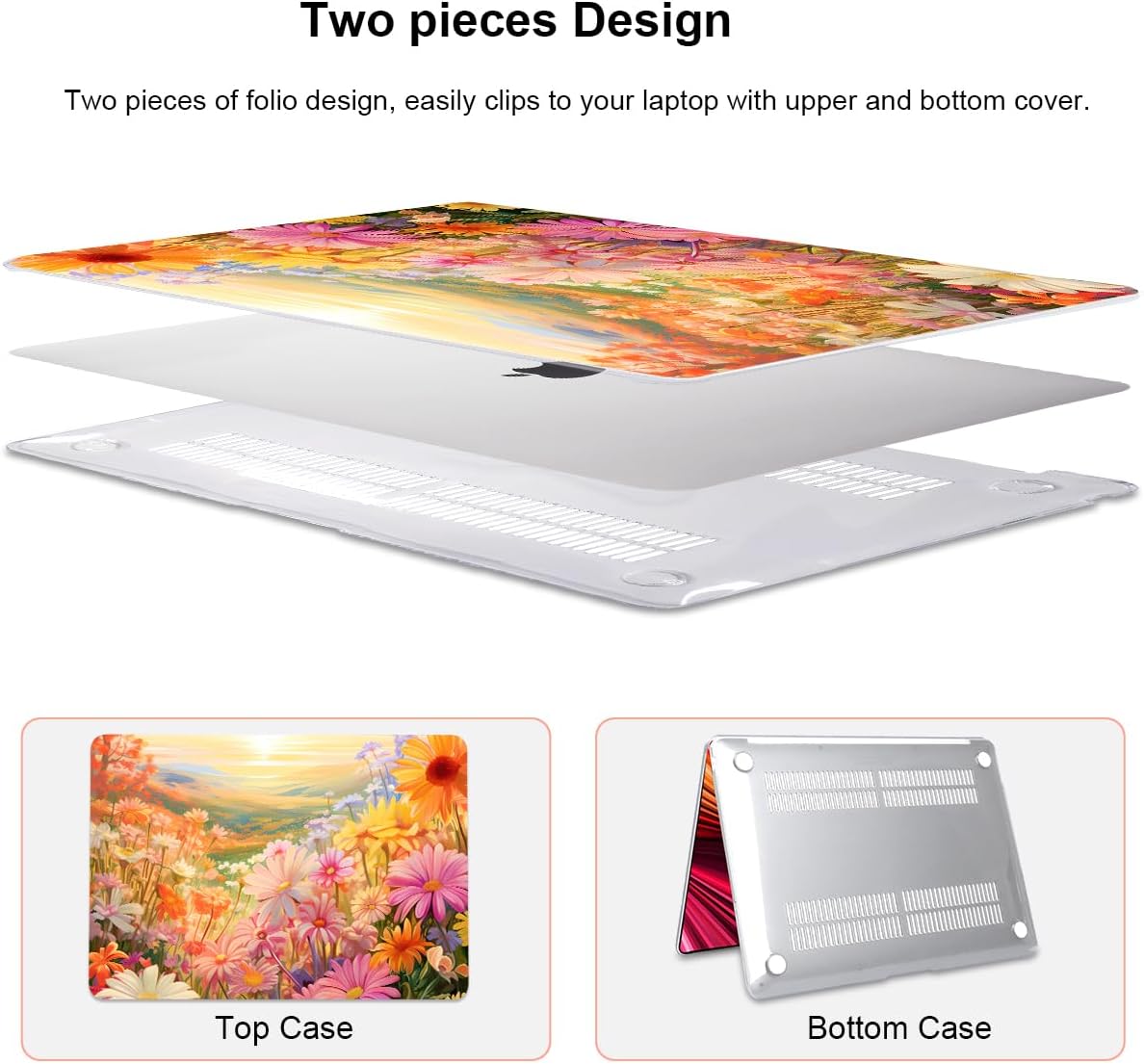 Compatible with MacBook Air 13 Inch Case 2021 2020 2019 2018 Release M1 A2337 A2179 A1932 Touch ID, Clear Plastic Hard Shell Case Keyboard Cover Screen Film, Watercolor Daisies