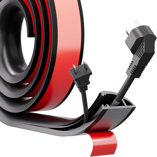 6ft Side Buckle Floor Cord Cover for Wires, Selfadhesive Extension Cord Hider Easy Floor Cable Management Prevent Cable Trips,Silicone Floor Wire Covers for Cords, Cable Protector Cord Cavity（Black）