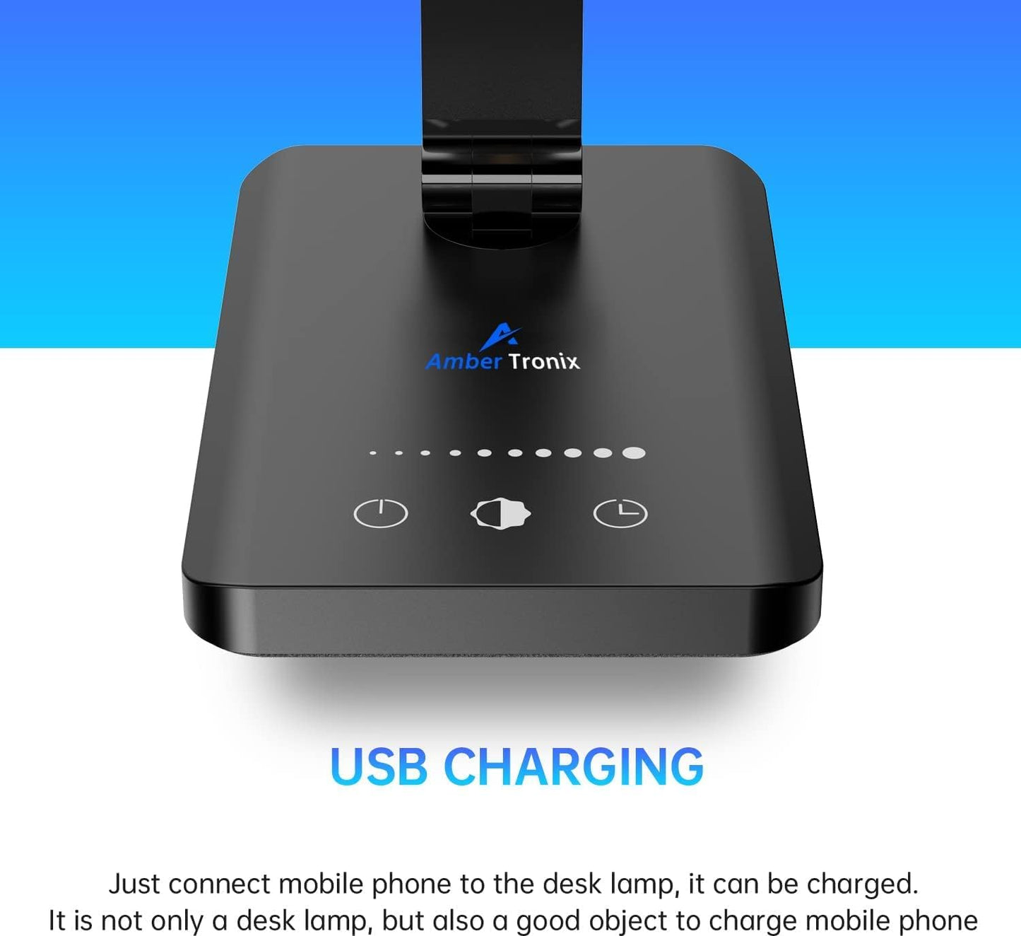 Ambertronix LED Desk Lamp with USB Charging Port, Dimmable Eye-Caring Reading Desk Light for Home, with 5 Brightness Level & 3 Lighting Modes, Touch Control, Auto Timer (Black)