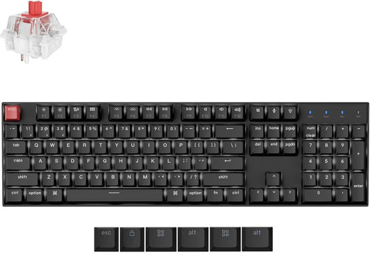 Keychron K10 Full Size Layout White LED Backlit Hot-Swappable Mechanical Keyboard for Mac Windows, 104-Key Bluetooth Wireless/USB Wired Computer Keyboard with Keychron Super Red Switch(Version 2)