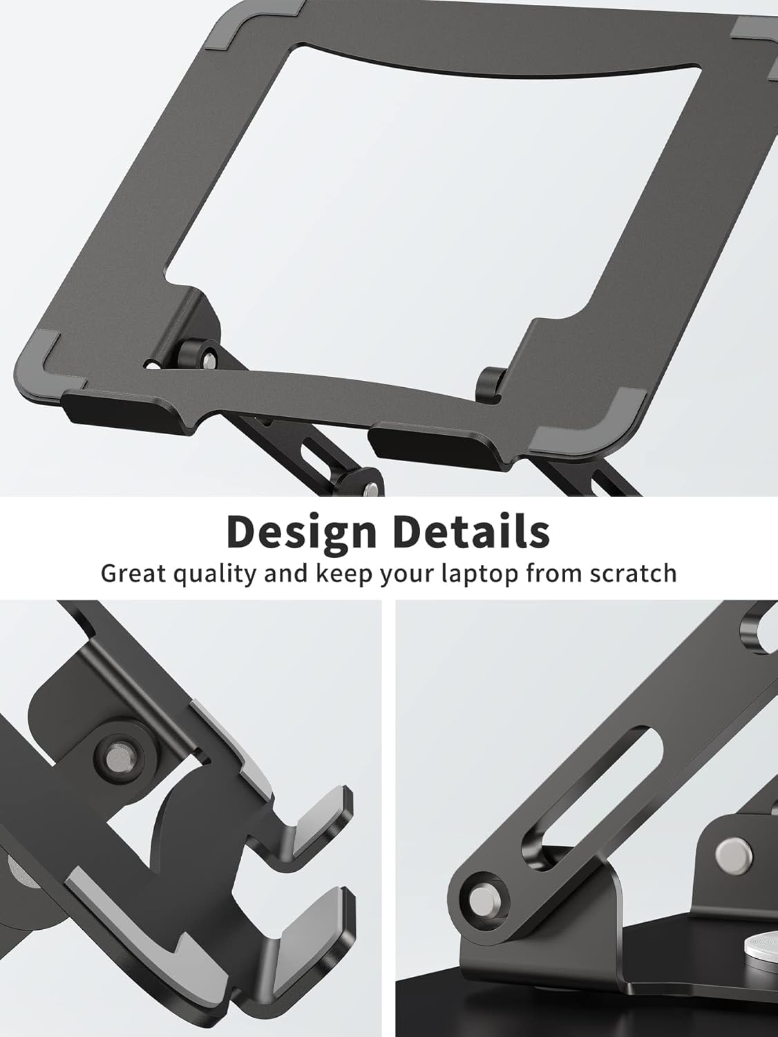 SOUNDANCE Laptop Stand with 360° Rotating Base, Ergonomic Computer Riser for Desk, Adjutable Height Muti-Angle, Foldable Laptop Mount, Stable Metal Holder Support 10-15.6" Notebook PC, Black