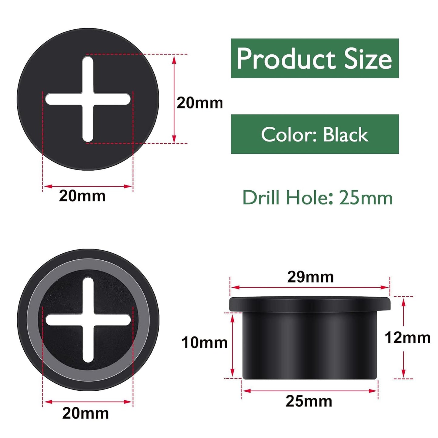 10Pcs Desk Grommet, 1" (25mm) Black Silicone Cord Hole Cover, Flexible Rubber Wire Grommets, Wall Grommets for Cables Management, Table, Countertop, Cabinets and Furnitures Wire Organizer