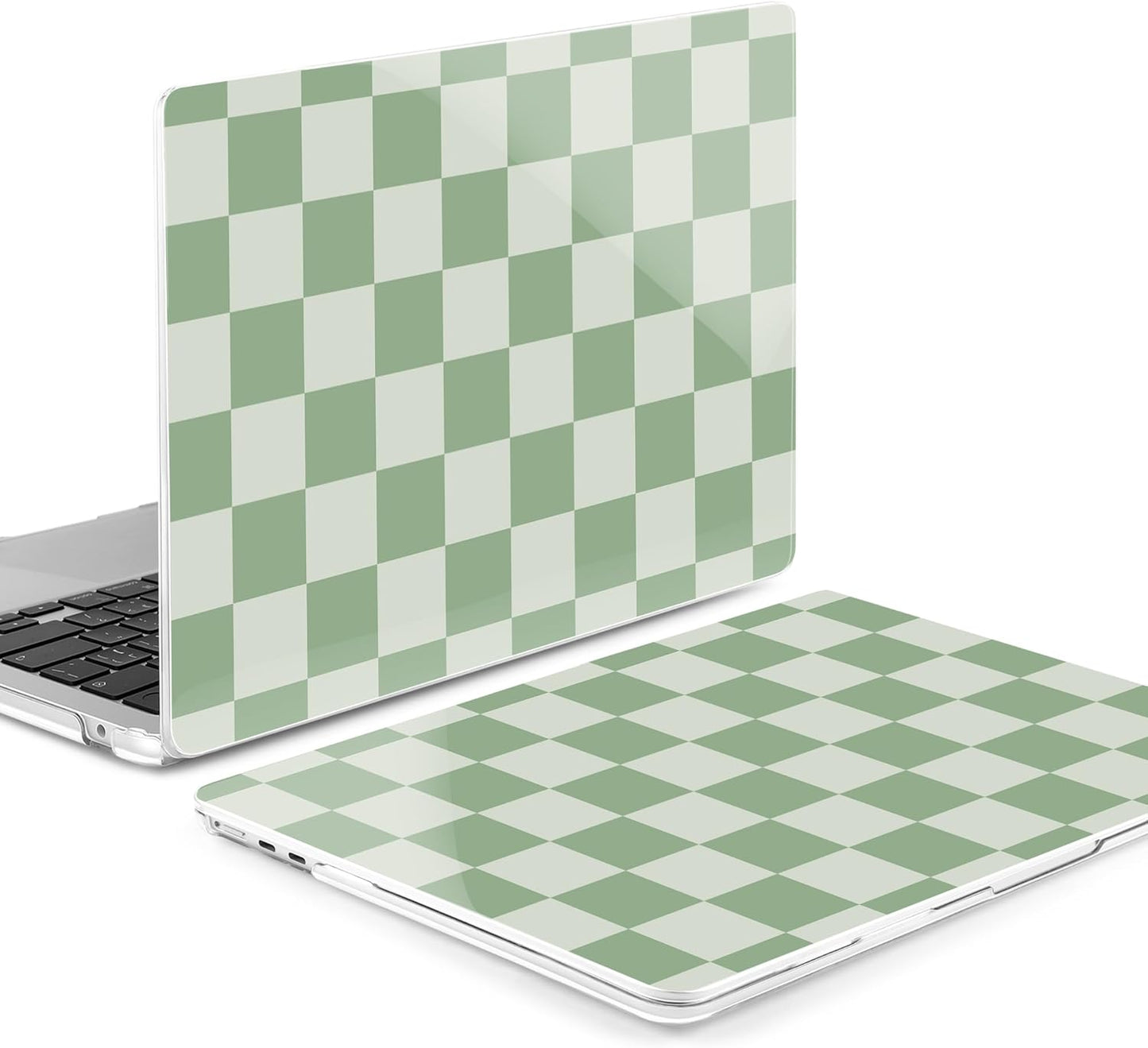MEEgoodo Case for M4/M3/M2 MacBook Air 13.6 inch Case 2025 2024 2022, Fit Model A3240/A3113/A2681, Laptop Hard Shell with Keyboard Cover Compatible with MacBook Air 13 inch, Green Checkered