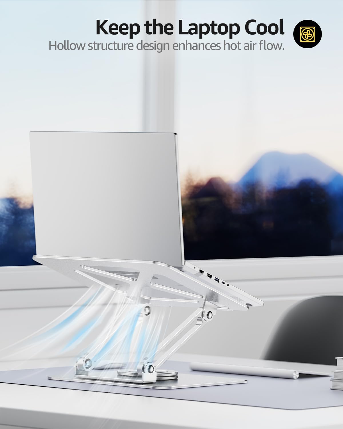 Urmust Laptop Stand for Desk with 360 Rotating Base, Ergonomic Adjustable Laptop Riser for Laptops 10 to 16 Inches