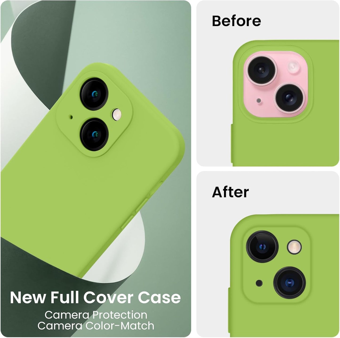 FireNova Designed for iPhone 15 Case, Silicone Upgraded [Camera Protection] Phone Case with [2 Screen Protectors], Soft Anti-Scratch Microfiber Lining Inside, 6.1 inch, Sprout Green