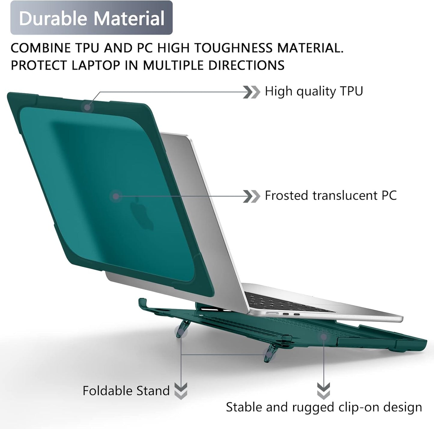 Batianda for New MacBook Air 13.6 inch Case 2025 M4 2024 2022 Release Model A3240 A2681(M2) A3113(M3), Heavy Duty Shockproof Protective Hard Shell with Fold Kickstand & Keyboard Cover, Teal