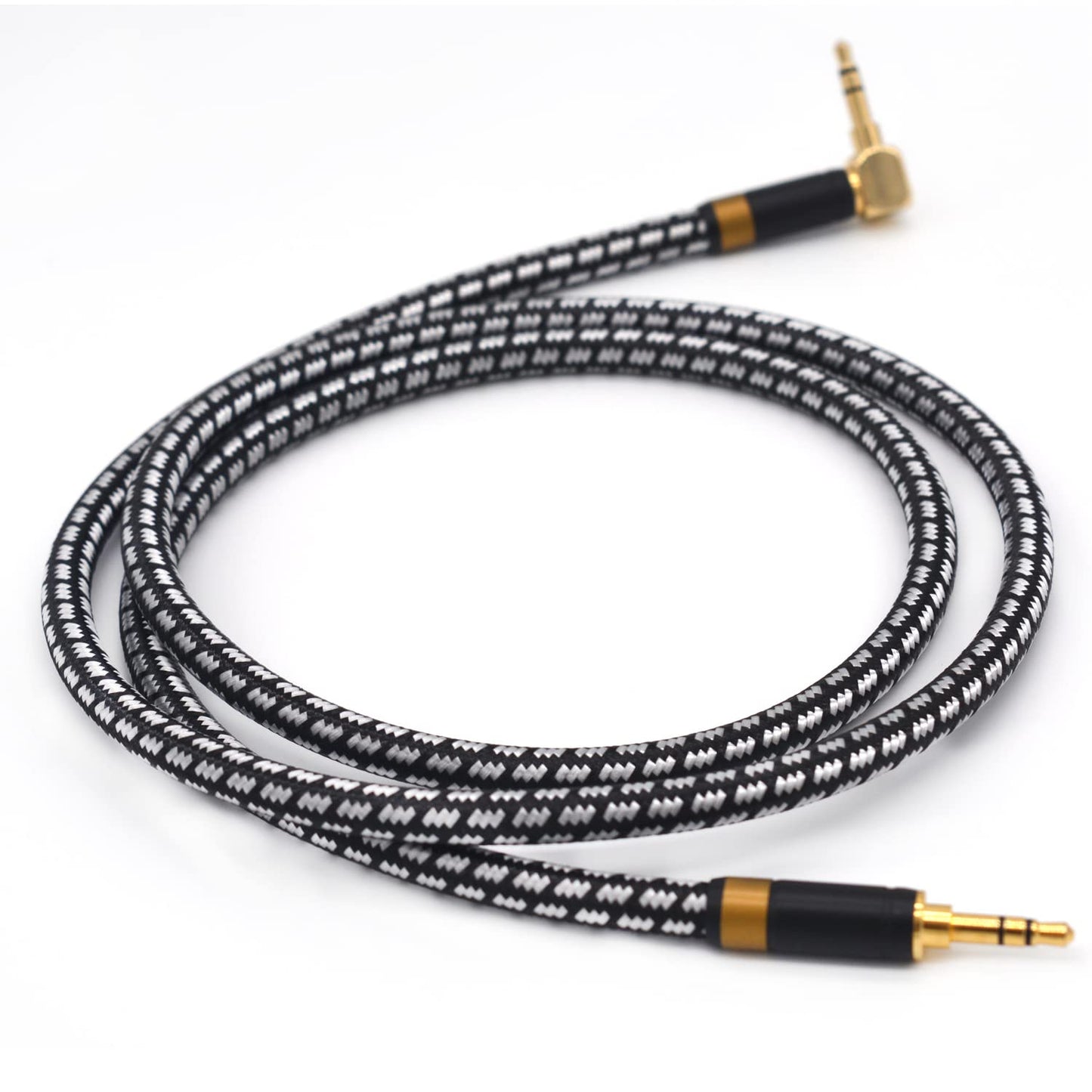 Aux Cord, Audiophile 3.5mm Stereo Audio Cable [0.75m (2.5 Feet), Silvered-Plated Copper core, Right Angle] Unbreakable and Great for Laptop, Tablets,Headphones, Cars and More.