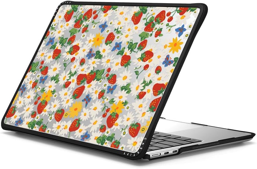 CASETiFY Impact MacBook Air 13.6" (M2-M4) Case [Cushioned Impact Corners/Scratch-Resistant/Anti-Slip Grip] - Strawberry Daisy - Clear Black