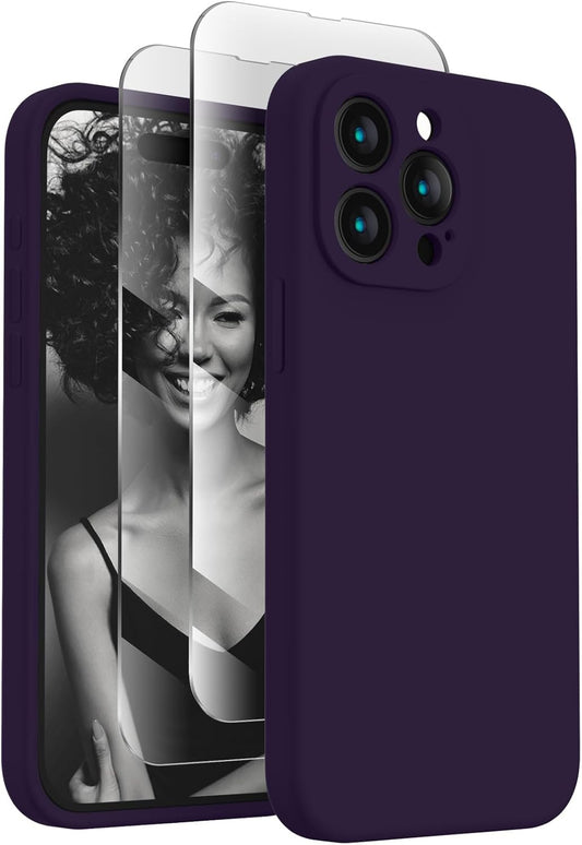 FireNova Designed for iPhone 15 Pro Case, Silicone Upgraded [Camera Protection] Phone Case with [2 Screen Protectors], Soft Anti-Scratch Microfiber Lining Inside, 6.1 inch, Purple