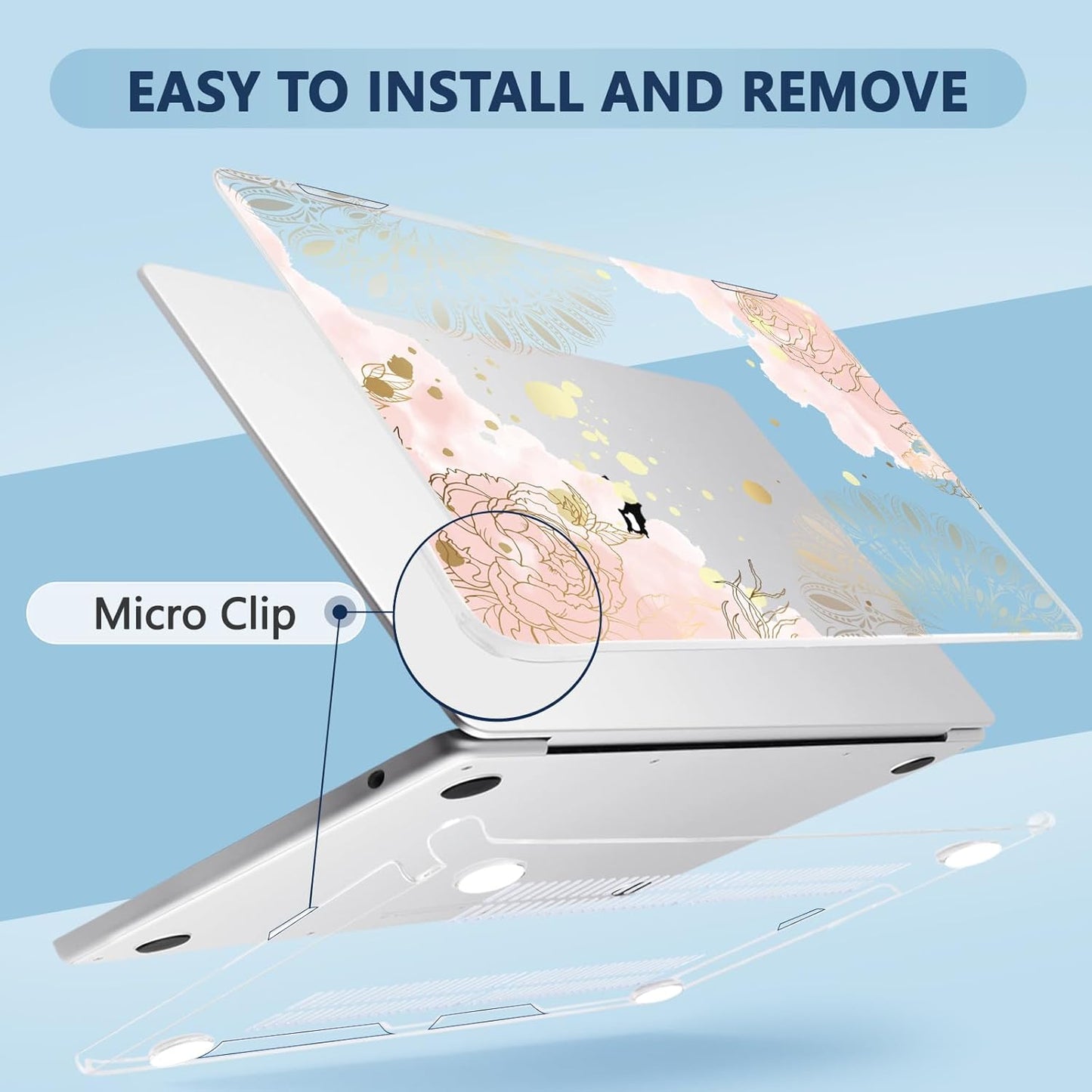 Compatible with MacBook Air 15 inch Case, M4 A3241/M3 A3114/M2 A2941 (Released 2025 to 2023), Hard Shell, Keyboard Cover, Screen Protector, Webcam Cover & Type-C Adapter, Vector Flower2