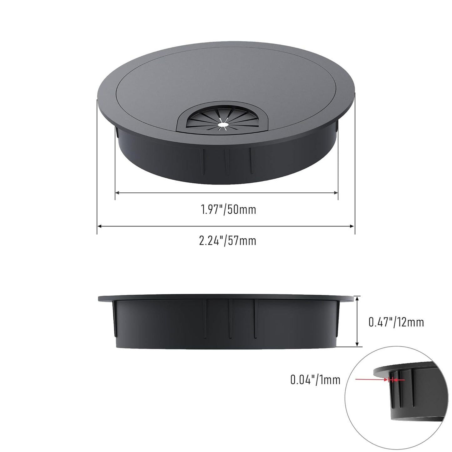 Desk Grommet 2 Inch 50mm, Zinc Alloy Computer Desk Wire Hole Cover, Office Desktop Cord Cable Hole Metal Ring, Black