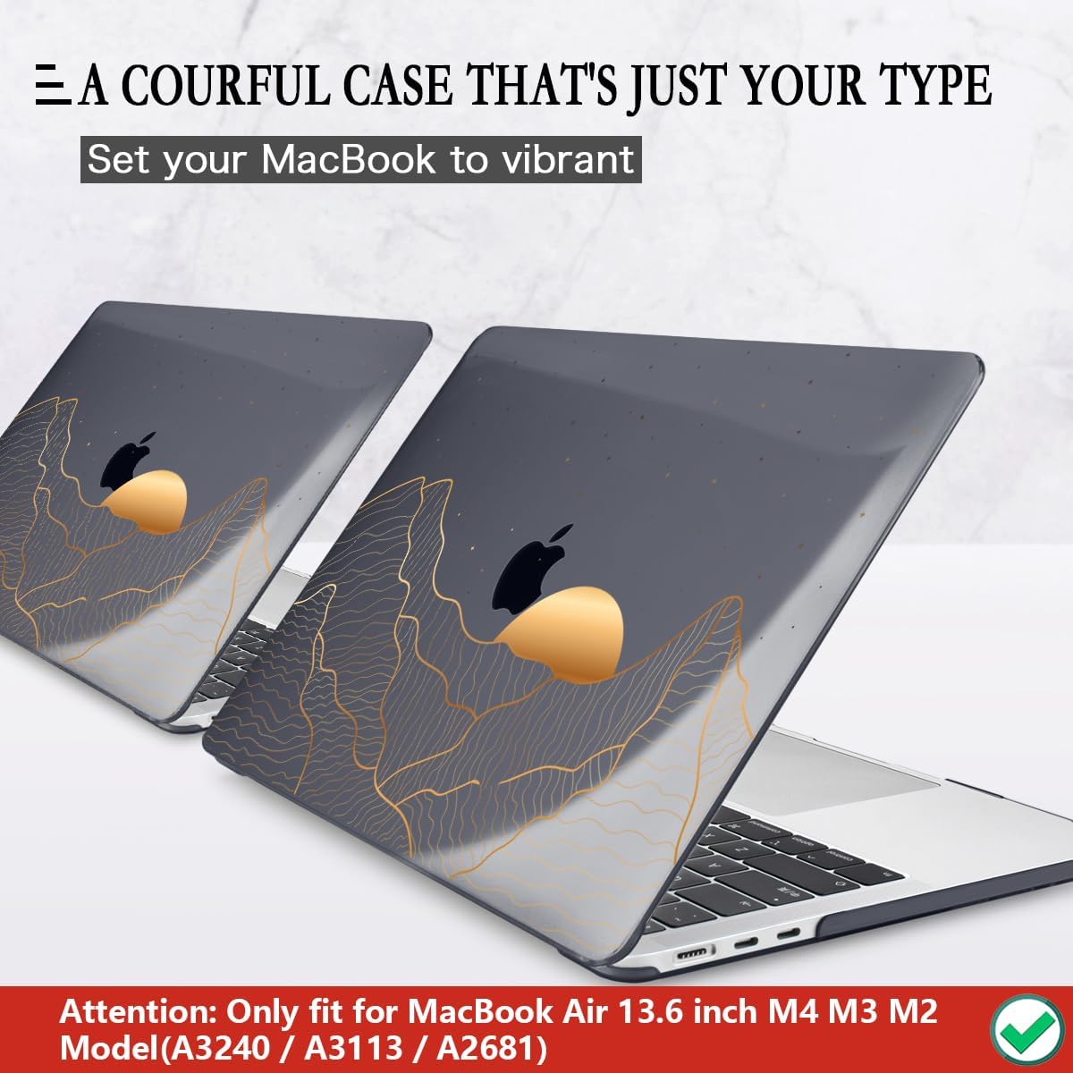 CISSOOK Compatible with MacBook Air 13.6 Inch M4 M3 M2 Case 2022 2023 2024 2025, Crystal Black Plastic Hard Shell Case Cover for MacBook Air 13.6" A3240 A3113 A2681, Sun & Mountain