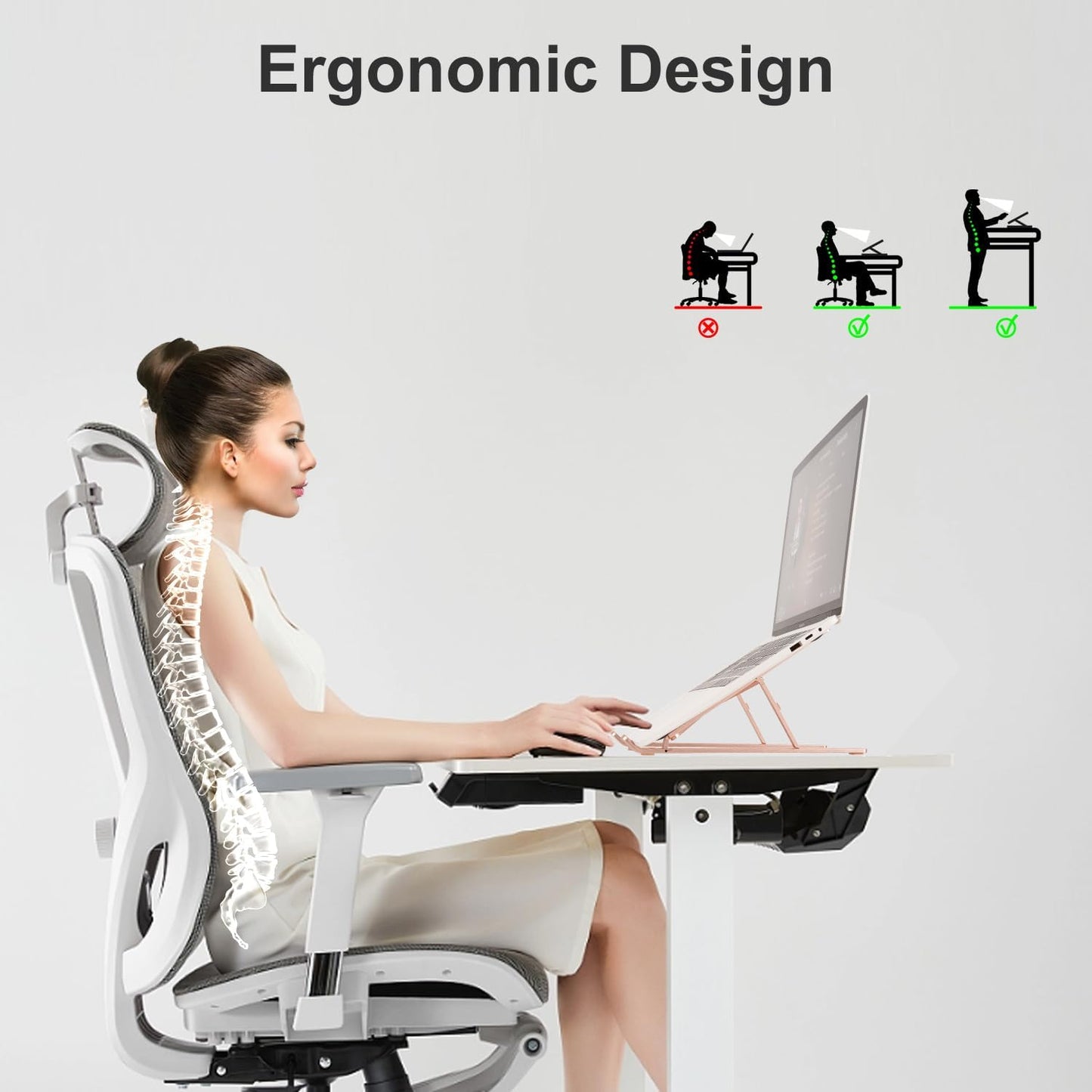 Ergonomic and Foldable Laptop Stand for Desk, Adjustable Riser, Fits All Laptops and Notebooks up to 17,Ultra-Thin,Ventilated Cooling,ABS+Silicone,Gold.