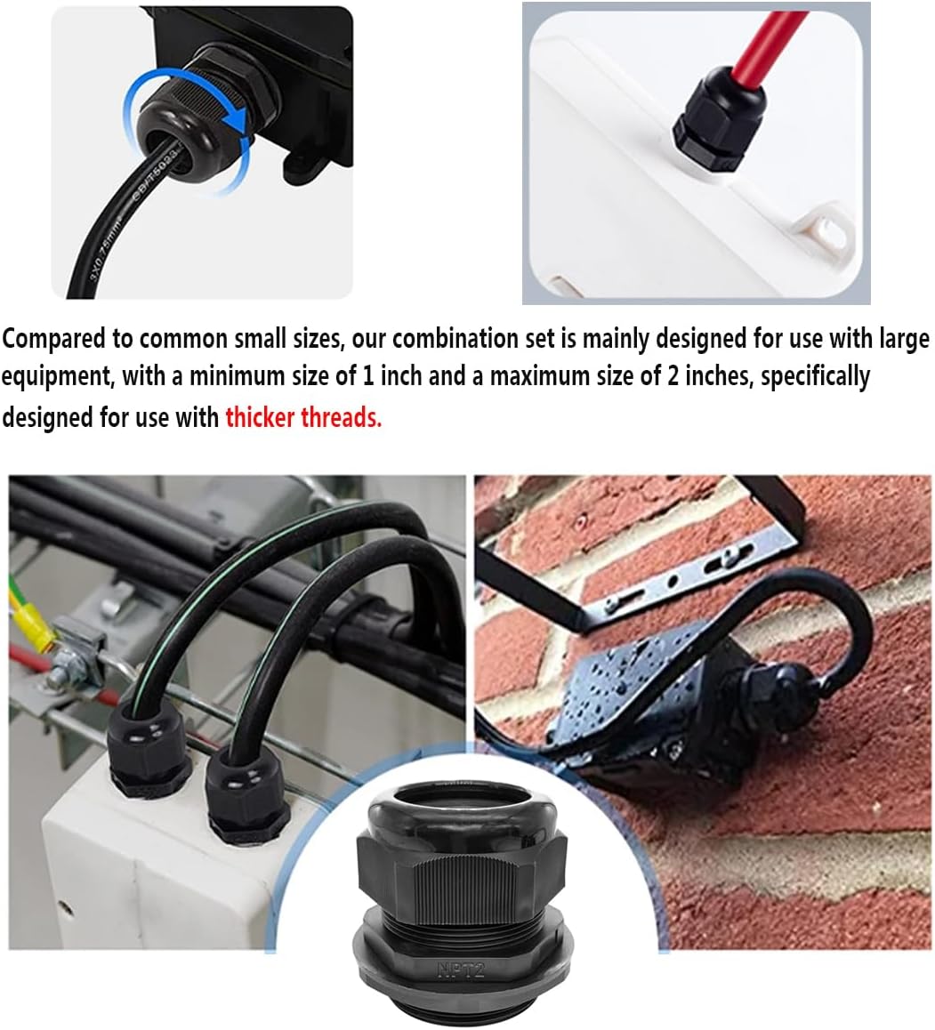 Cable Glands-PENGLIN 10PCS NPT Nylon Cable Connector 1-1/4", 1-1/2'', 1'',2'', Strain Relief Cord Connector With Gaskets, IP68 Waterproof Adjustable Locknut