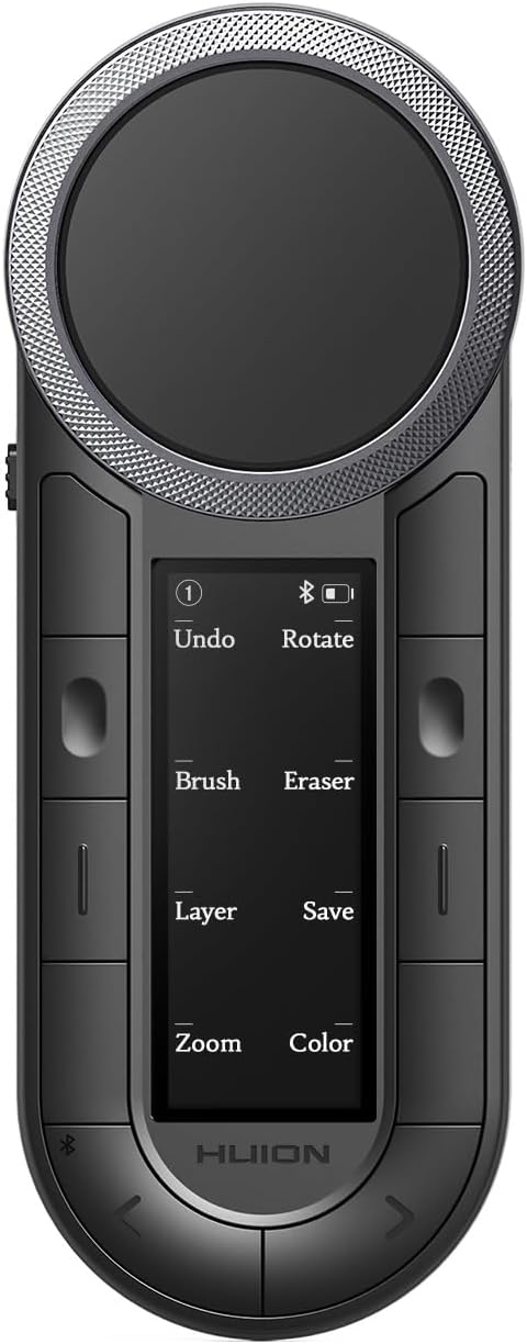 HUION Keydial Remote Bluetooth Programmable Keypad with Dual Dials 60 Customized Keys, OLED Display Macro Keypad Work with PC, Mac, Mobile, One-Hand Shortcut Keyboard for Drawing Tablet, Laptops
