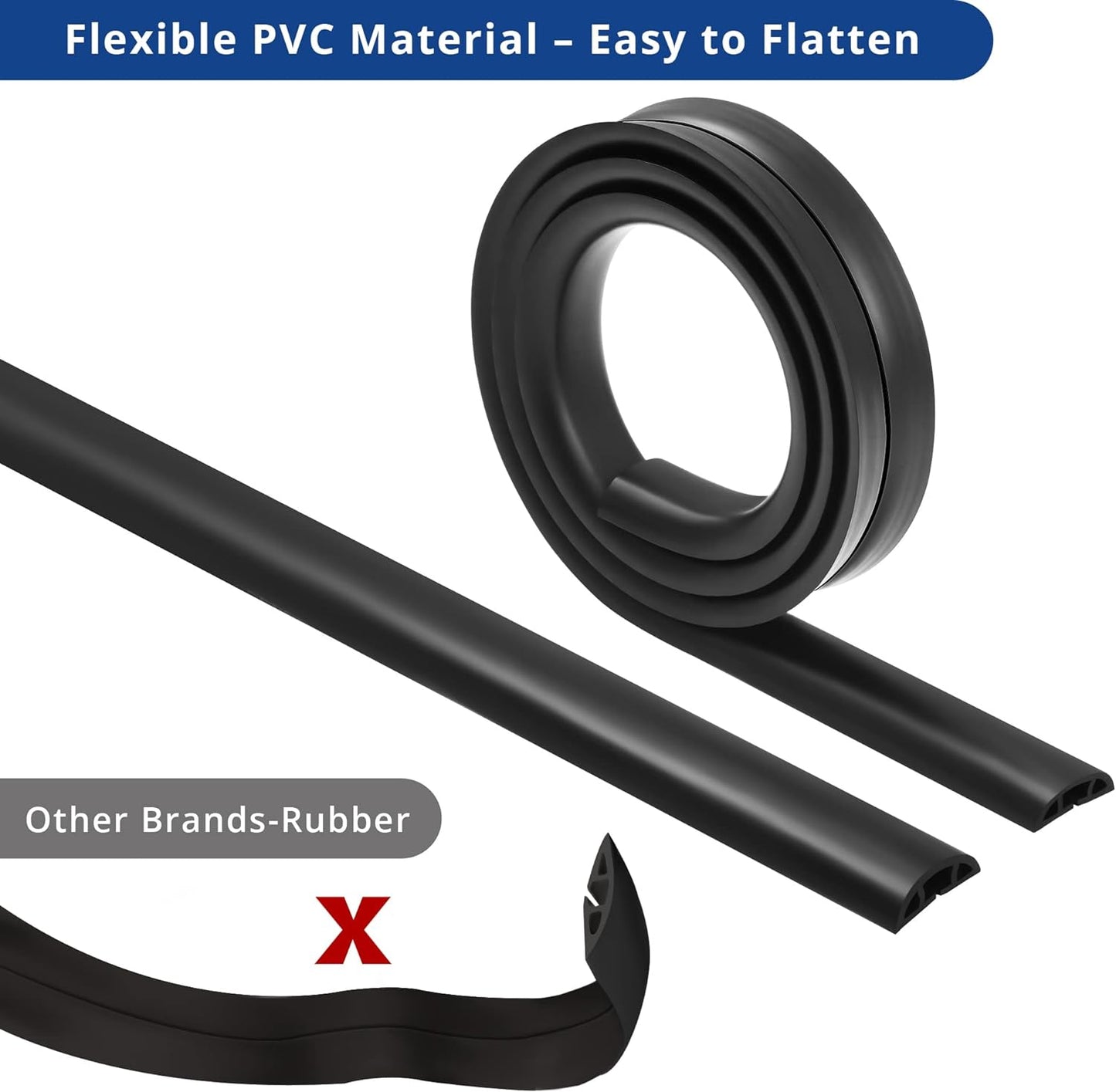 Cord Cover Floor 6ft Black, PVC Floor Cable Cover, Cord Hider Floor Cord Protector Prevent Cable Trips & Protect Wires, Floor Cable Management Hide Cords on Floor, Cord Cavity - W0.47 x H0.28