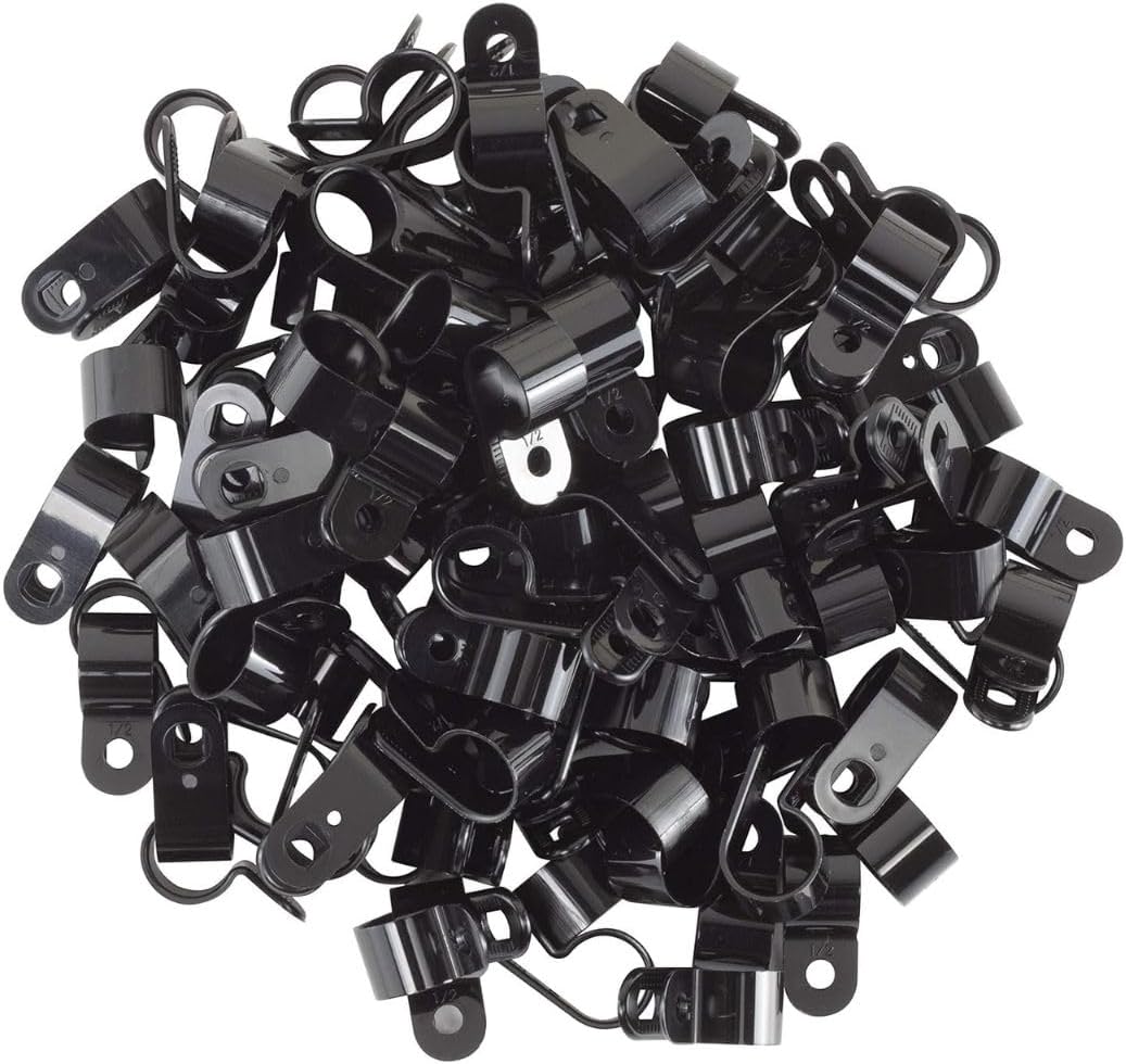 GTSE Black Nylon Plastic Cable Clamps, 1/2" Screw Mounts for Cable, Rope, Tube Management, 100 Pack