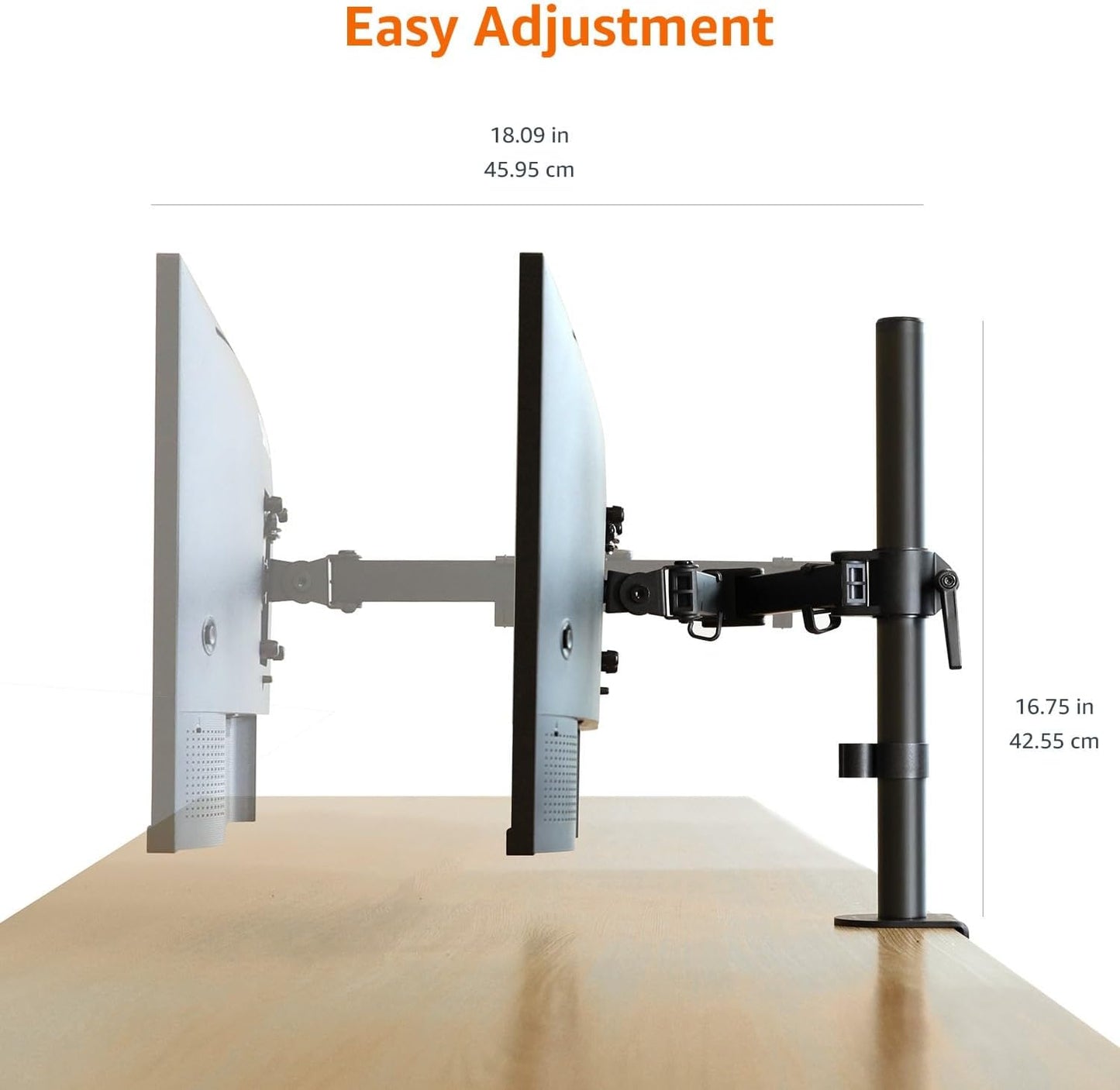 Amazon Basics Adjustable Single Computer Monitor Arm Mount, Holds up to 32" Monitors, Black