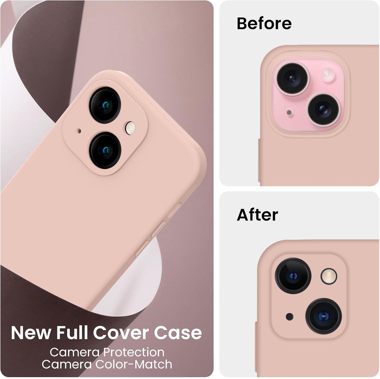 FireNova Designed for iPhone 15 Plus Case, Silicone [Camera Protection] Case with [2 Screen Protectors], Soft Anti-Scratch Microfiber Lining Inside, 6.7 inch, Pinksand