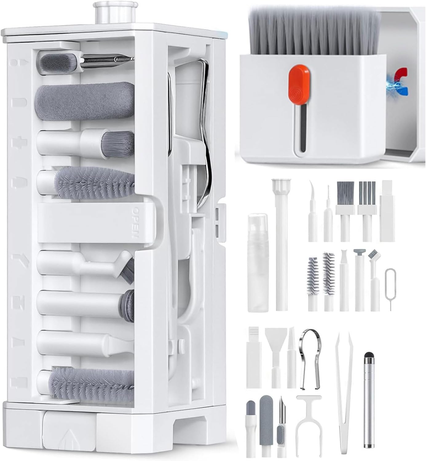 32-in-1 Multi-Function Electronics Cleaning Kit, Computer Laptop Cleaner Kit with Charging Port, Stylus Pen, Keyboard Brush & Reusable Tools for iPhone, MacBook, AirPods, Laptop, Camera Lens