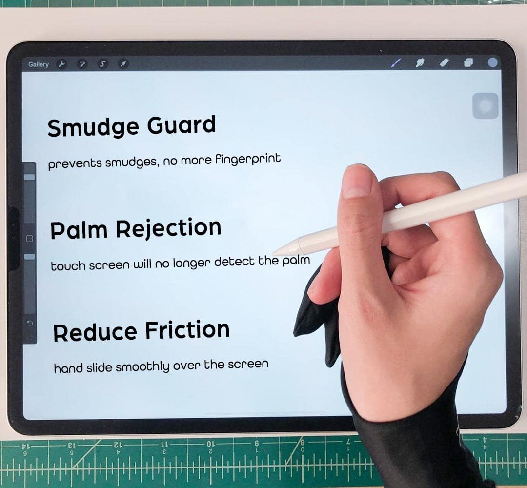 AKX Artist Glove, Palm Rejection Drawing Glove for Graphic Tablet, iPad - Smudge Guard, 2-Finger, Good for Left and Right Hand (Black, Xsmall, 2 Pack)