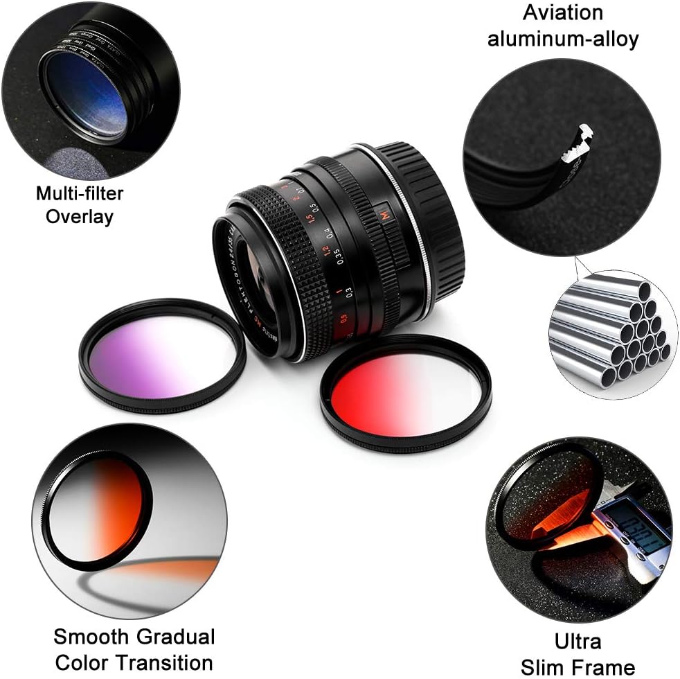 52mm Graduated Color Filters Kit 9 Pieces Gradual Colour Lens Filter Kit Set Accessory for Canon Nikon Sony Pentax Olympus Fuji DSLR Camera + Lens Filter Pouch +Lens Cleaning Cloth