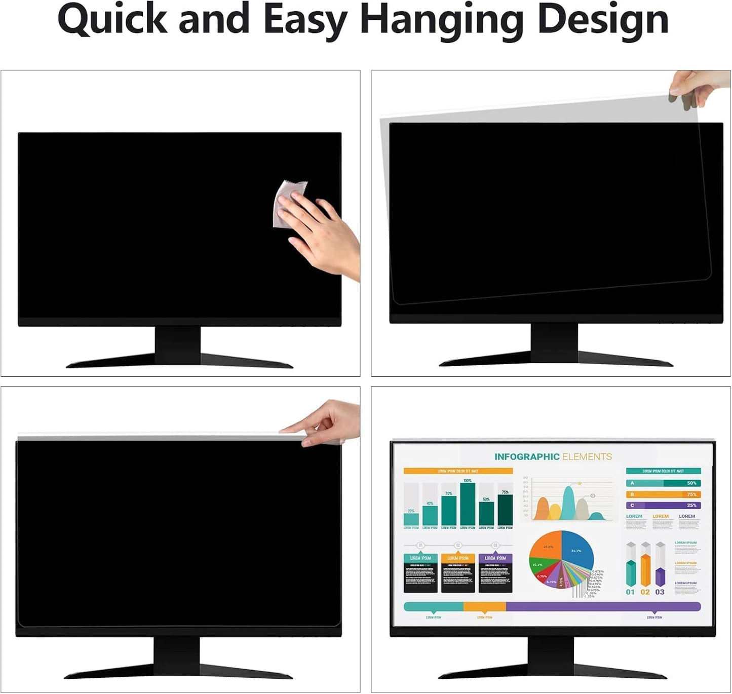 Hanging Computer Privacy Screen Protector Shield Compatible for 21.5/22 Inch Widescreen Desktop Monitor - Anti Glare & Blue Light Filter - Hanging Design for Easy On/Off