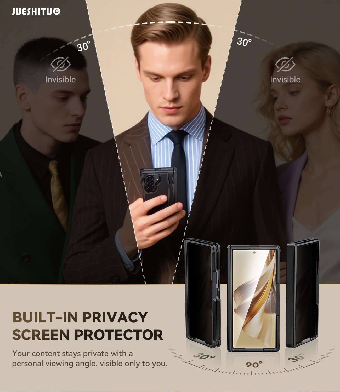 JUESHITUO for Samsung Galaxy Z Fold 7 Case with Privacy Screen Protector, Hidden Kickstand & MagSafe, Military Shockproof Cover for Galaxy Z Fold 7, Hinge Protection, Black