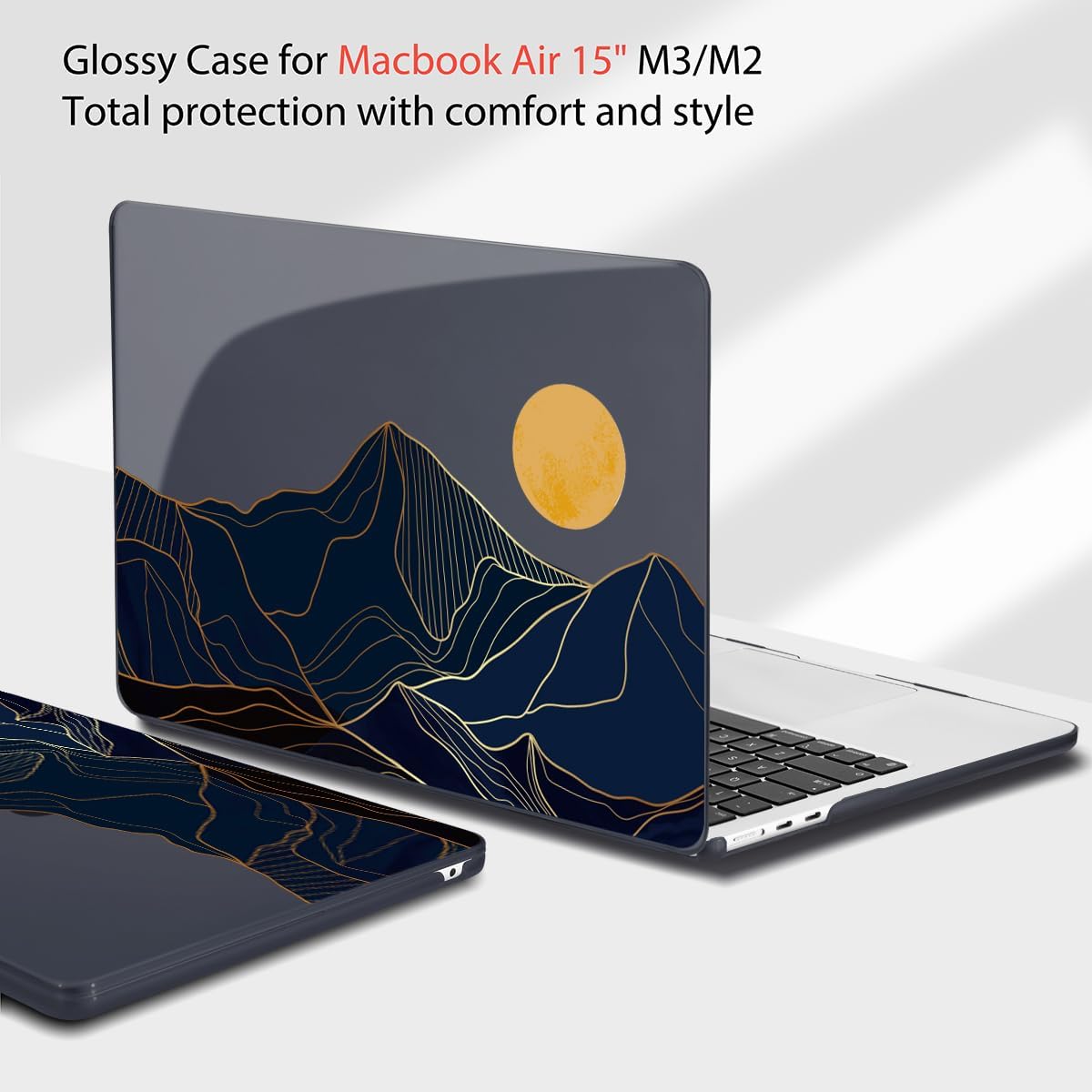 Teryeefi Compatible with MacBook Air 15 inch Case A2941 M2 A3114 M3 Release 2023 2024,Design Pattern Slim Cover + Keyboard Cover + OTG Adapter for 15.3 inch MacBook Air Liquid Retina, Mountain Line