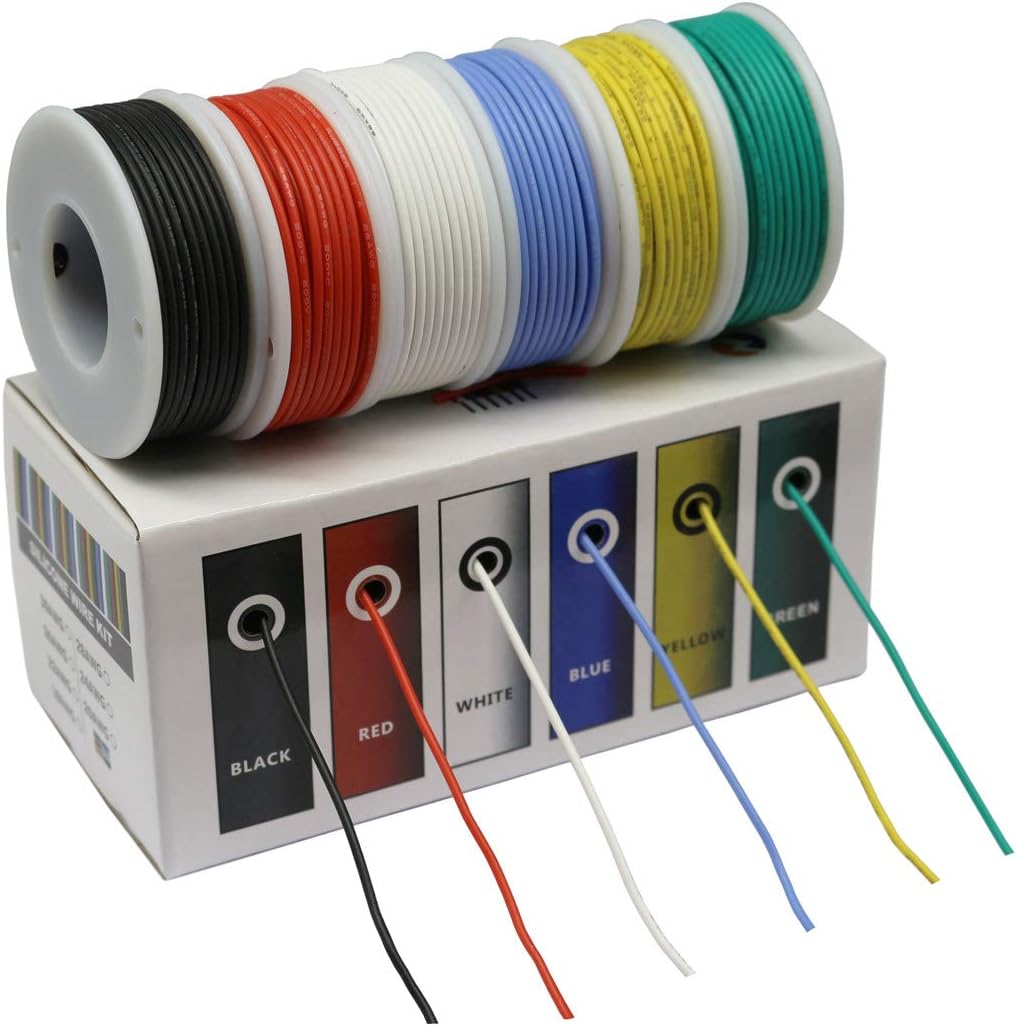 Hook up Wire Kit (Stranded Wire Kit) 30 Gauge Flexible Silicone Rubber Electric Wire 6 Colors 32.8 feet Each 30 AWG