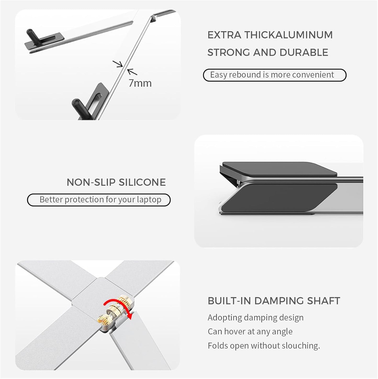 Junfire Foldable Laptop Stand for 17.3 inch, Aluminum Stable Ergonomic Laptop Riser with 6-Levels Height Adjustment, Fits with MacBook Air, MacBook Pro, HP, Dell, Lenovo (Up to 17.3'')-Sliver