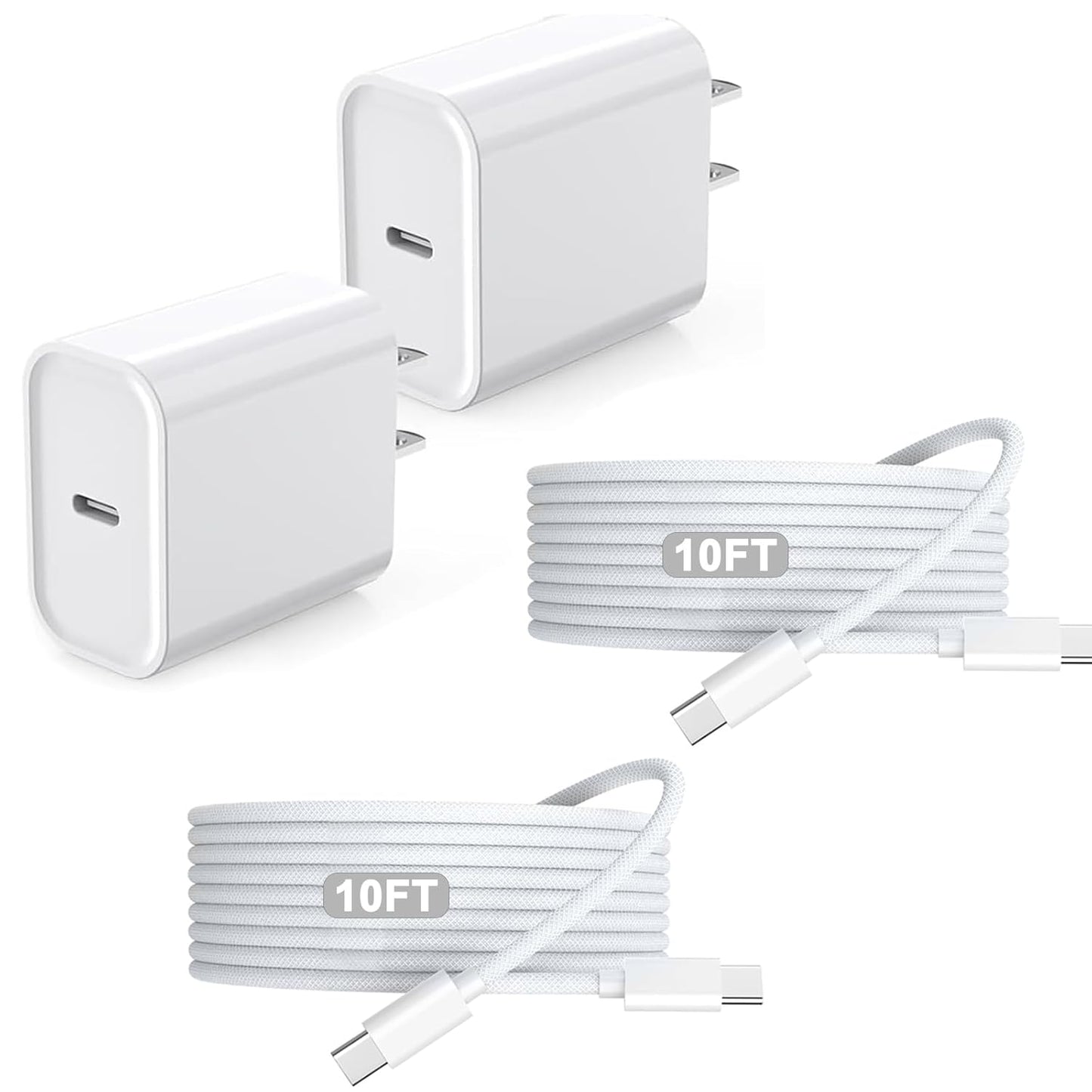 iPhone 16 15 Chargers,2Pack USB C Wall Charger Block Charger Fast Charging with 10FT USBC to C Woven Cable for iPhone 16/16e/16 Pro/16 Pro Max/16 Plus/iPhone 15/15 Pro/15 Pro Max,iPad Pro/Air/Mini
