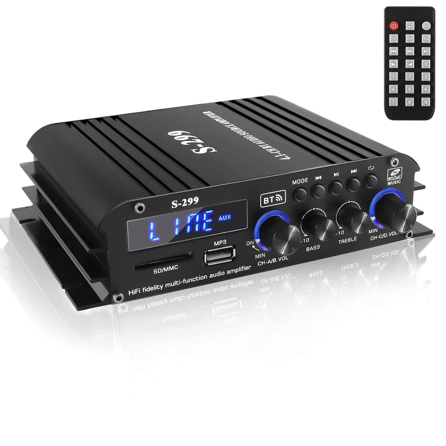 4.1 Channel Bluetooth 5.0 Mini Audio Amplifier Receiver, 4×50 W + Active Subwoofer SUB Jack Output – Hi‑Fi Car & Home Amplifier for Speaker