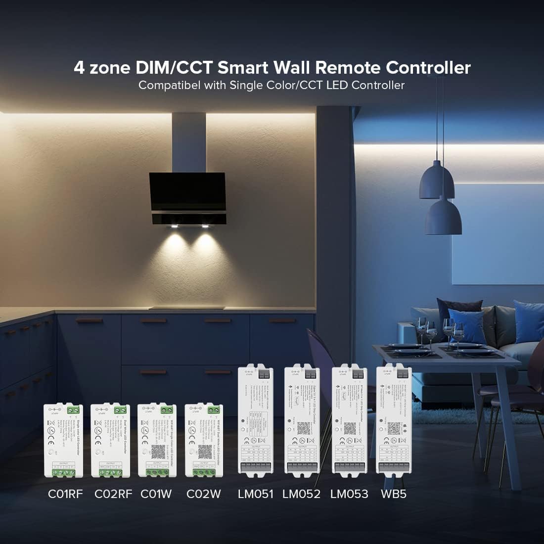 BTF-LIGHTING WR02RF Wireless 2.4G RF 4 Zones CCT Color Temperature LED Strip Wall Mounted Smart Panel Remote Powered by 2XAAA Batteries 3V Work with WB5 LM052 LM053 C02RF C02W C01RF C01W Controller