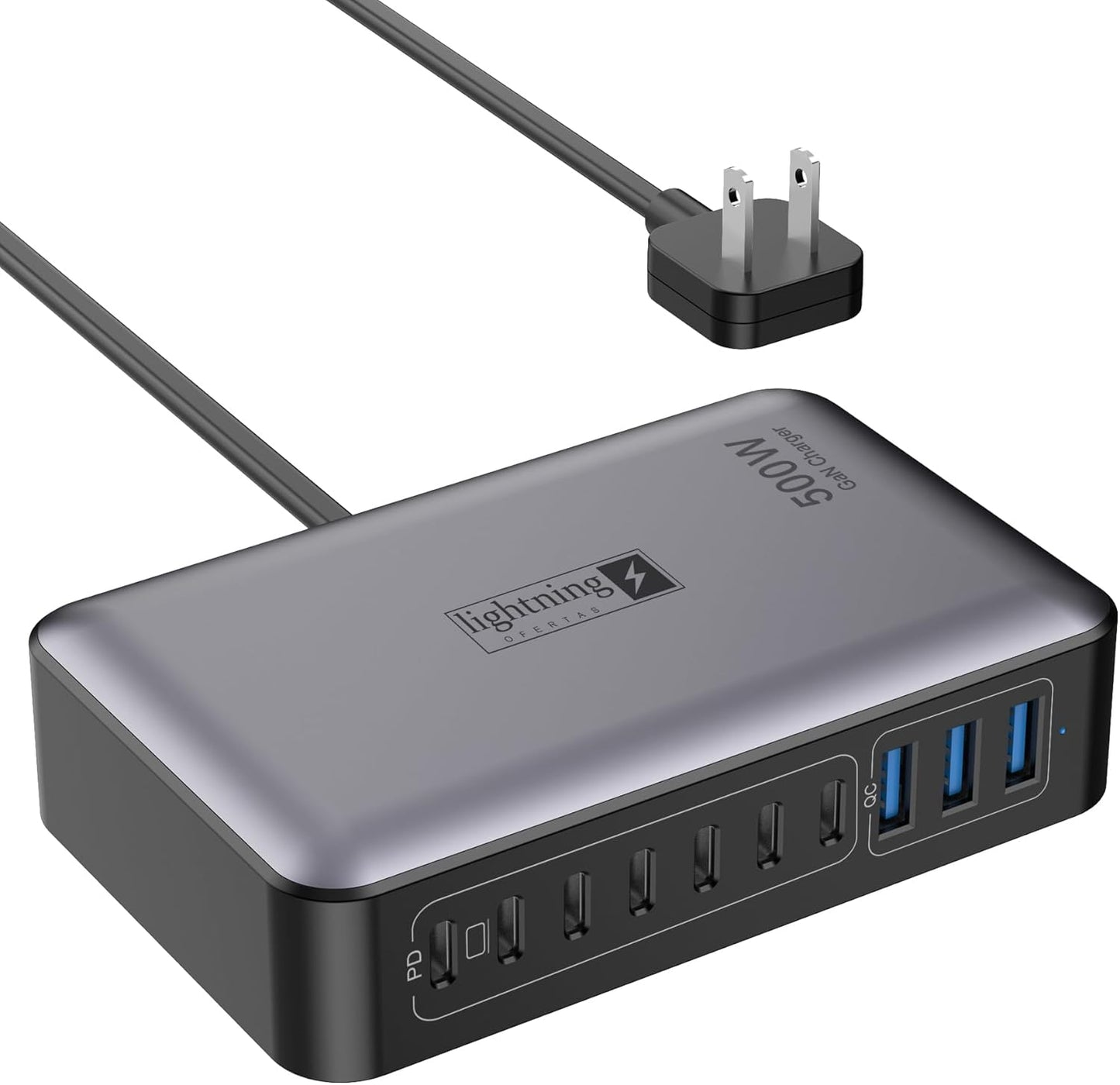 500W USB C Charger Block, 10-Port Charging Station, GaN PD 140W Type C Fast Charger Hub for MacBook Pro/Air, DELL, iPad, iPhone, Samsung Galaxy, Low Profile Flat Plug