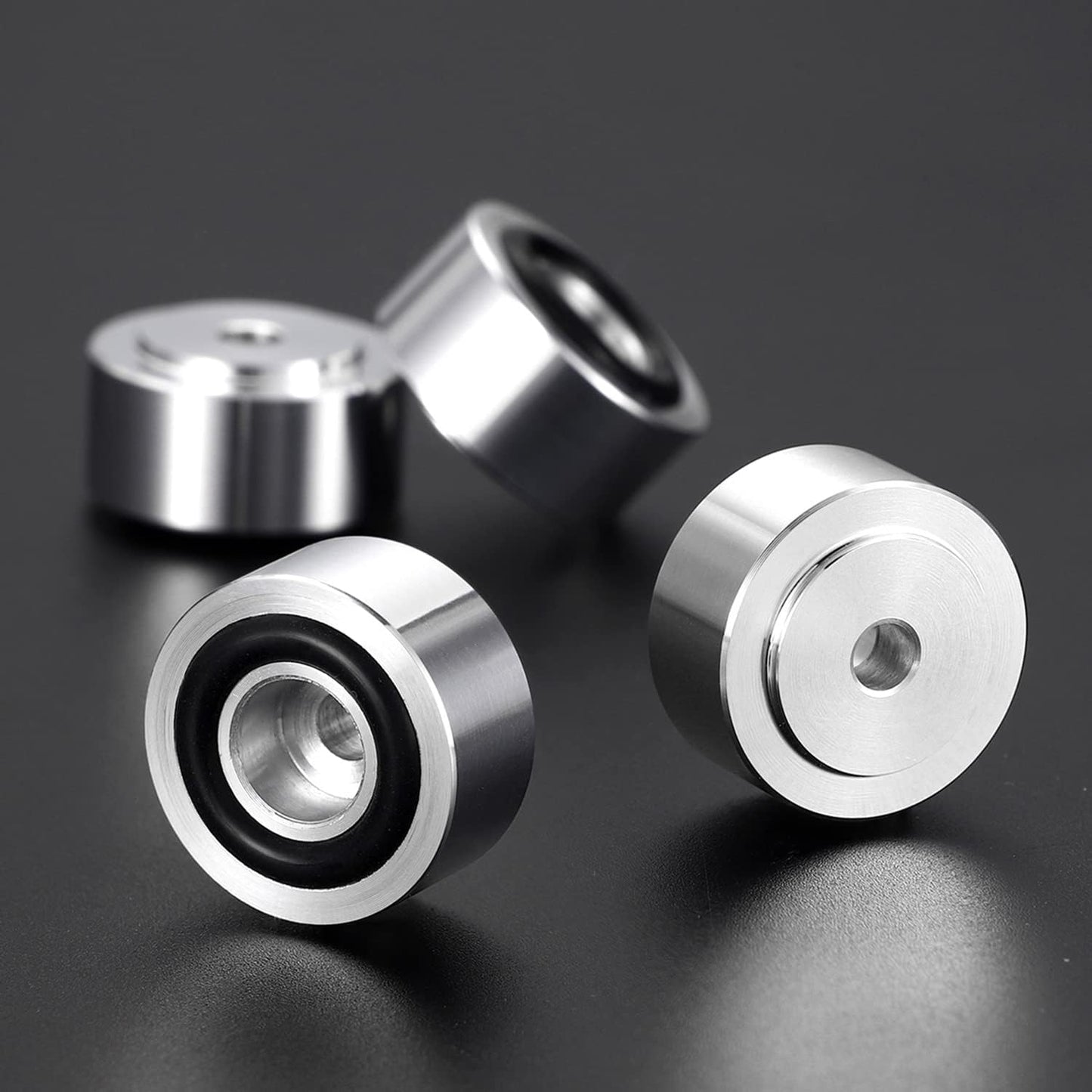 Facmogu 4PCS Silver Aluminum Alloy Speaker Isolation Feet, Turntable Isolation Pad for Reduce Vibration & Resonance, Speaker Spike Pads with Non-Slip Rubber Ring for Amplifier HiFi Devices Recorder CD